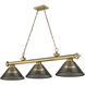 Cordon 3 Light 57.25 inch Rubbed Brass Billiard Ceiling Light in Smoke Acrylic