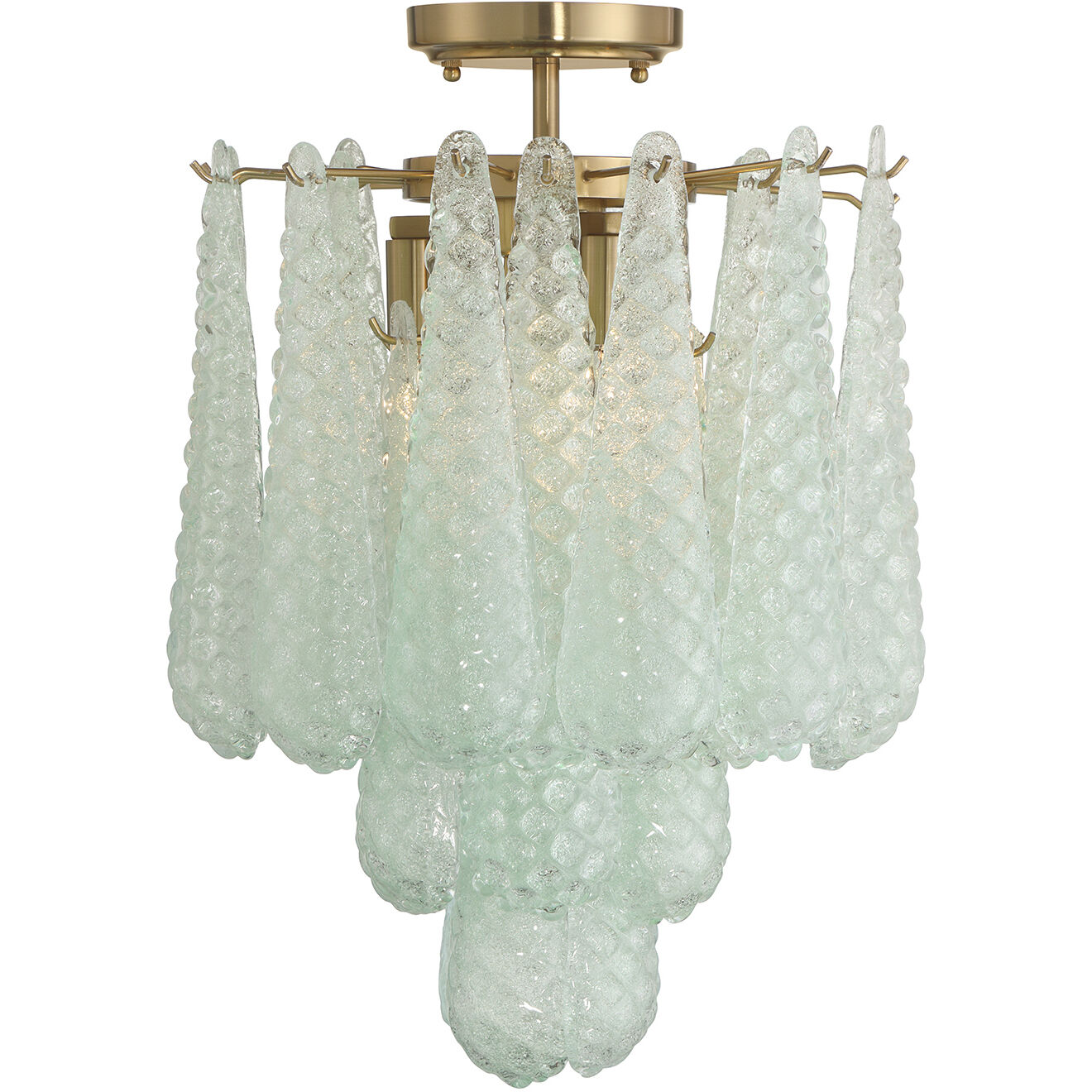 Ollie 4 Light 14.25 inch Aged Brass Semi Flush Ceiling Light in Sand Glass Green