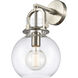 Newton Sphere Sconce Wall Light in Satin Nickel, Clear Glass