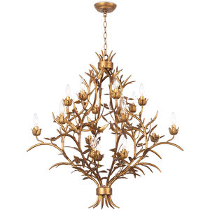 Southern Living Trillium 15 Light 34 inch Antique Gold Leaf Chandelier Ceiling Light, Small