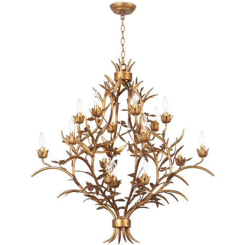 Southern Living Trillium 15 Light 34 inch Antique Gold Leaf Chandelier Ceiling Light, Small