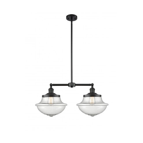 Franklin Restoration Large Oxford 2 Light 25 inch Matte Black Island Light Ceiling Light in Seedy Glass, Franklin Restoration