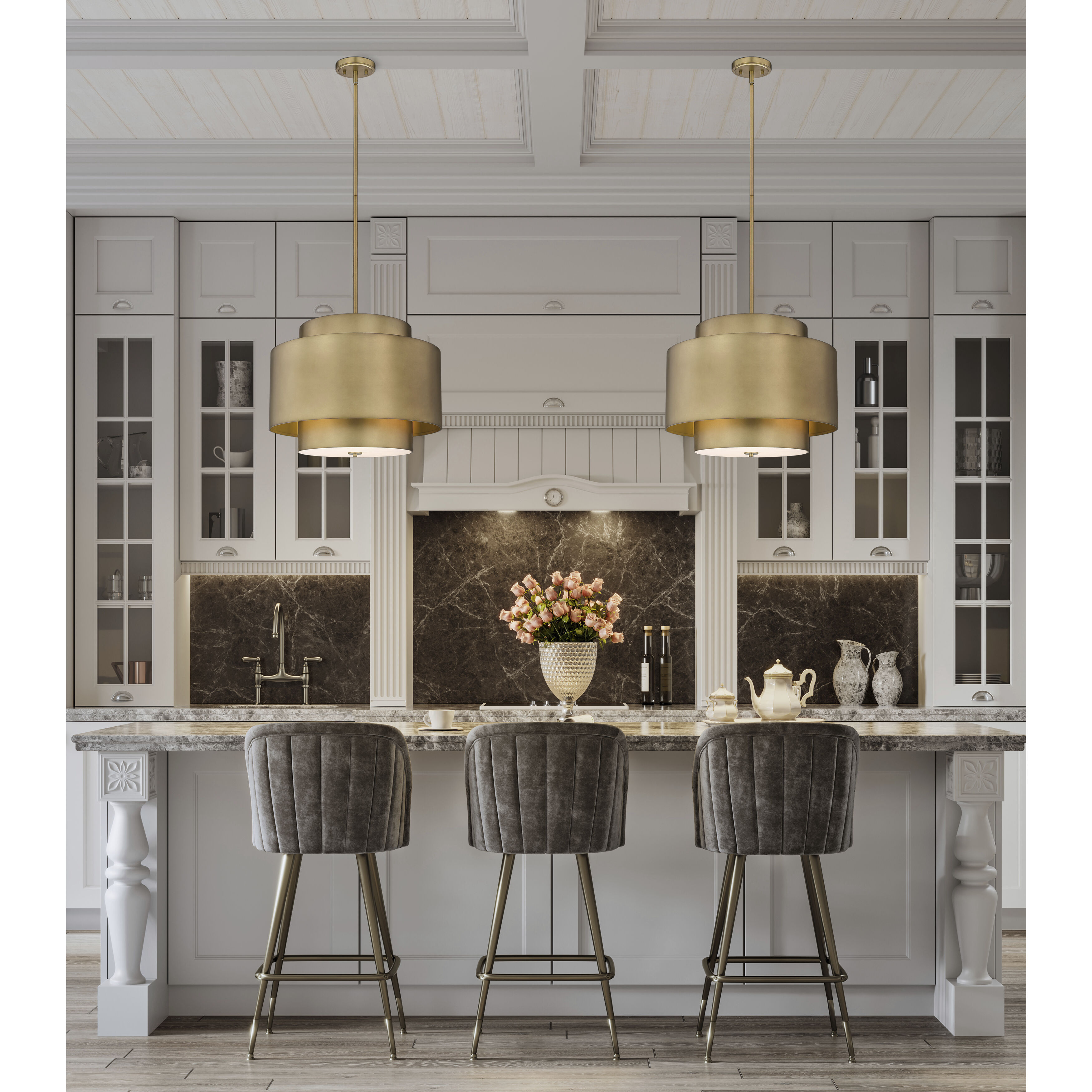 Harlech 3 Light 24.5 inch Rubbed Brass Chandelier Ceiling Light