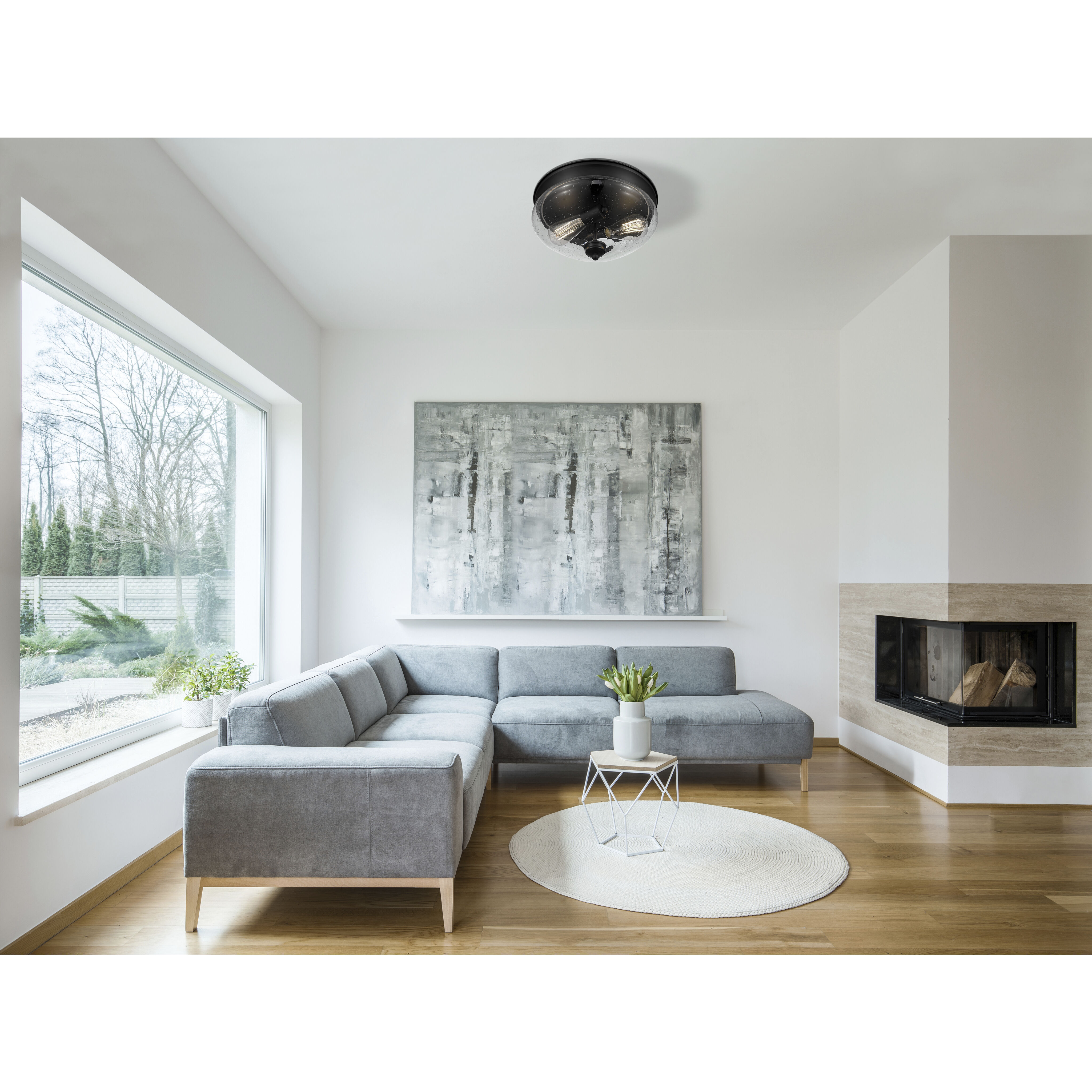 Amon 2 Light 13 inch Matte Black Flush Mount Ceiling Light in 4, Matte Opal Glass