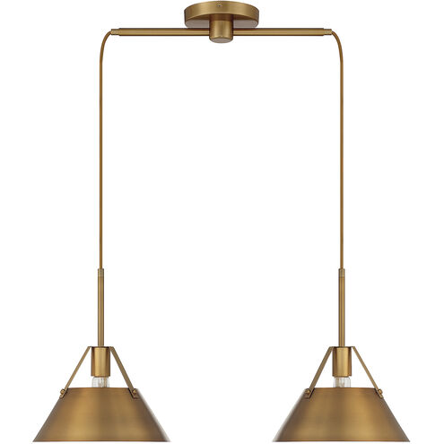 Vintage 2 Light 29 inch Natural Brass Linear Chandelier Ceiling Light