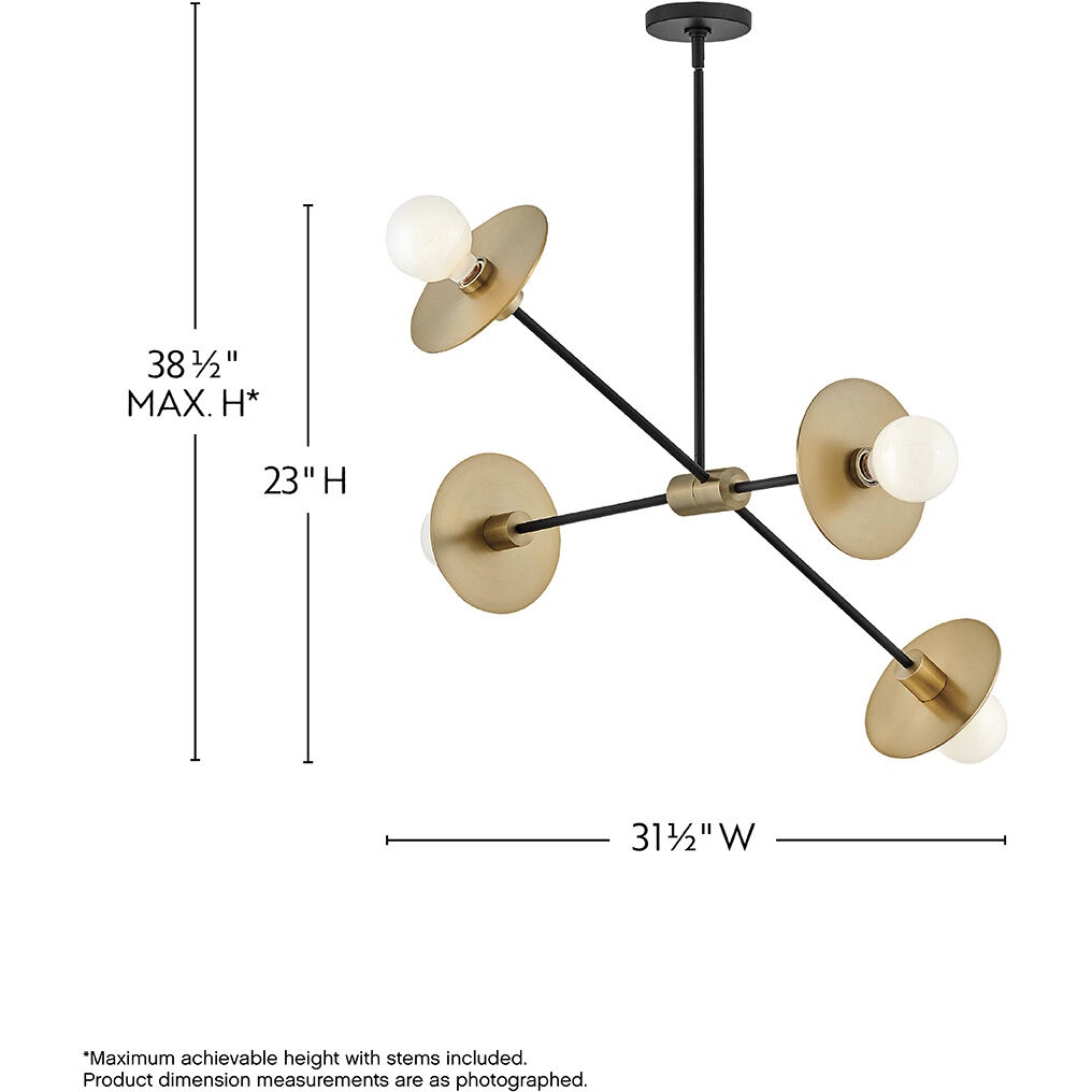 Lulu 4 Light 35.75 inch Lacquered Brass with Black Chandelier Ceiling Light