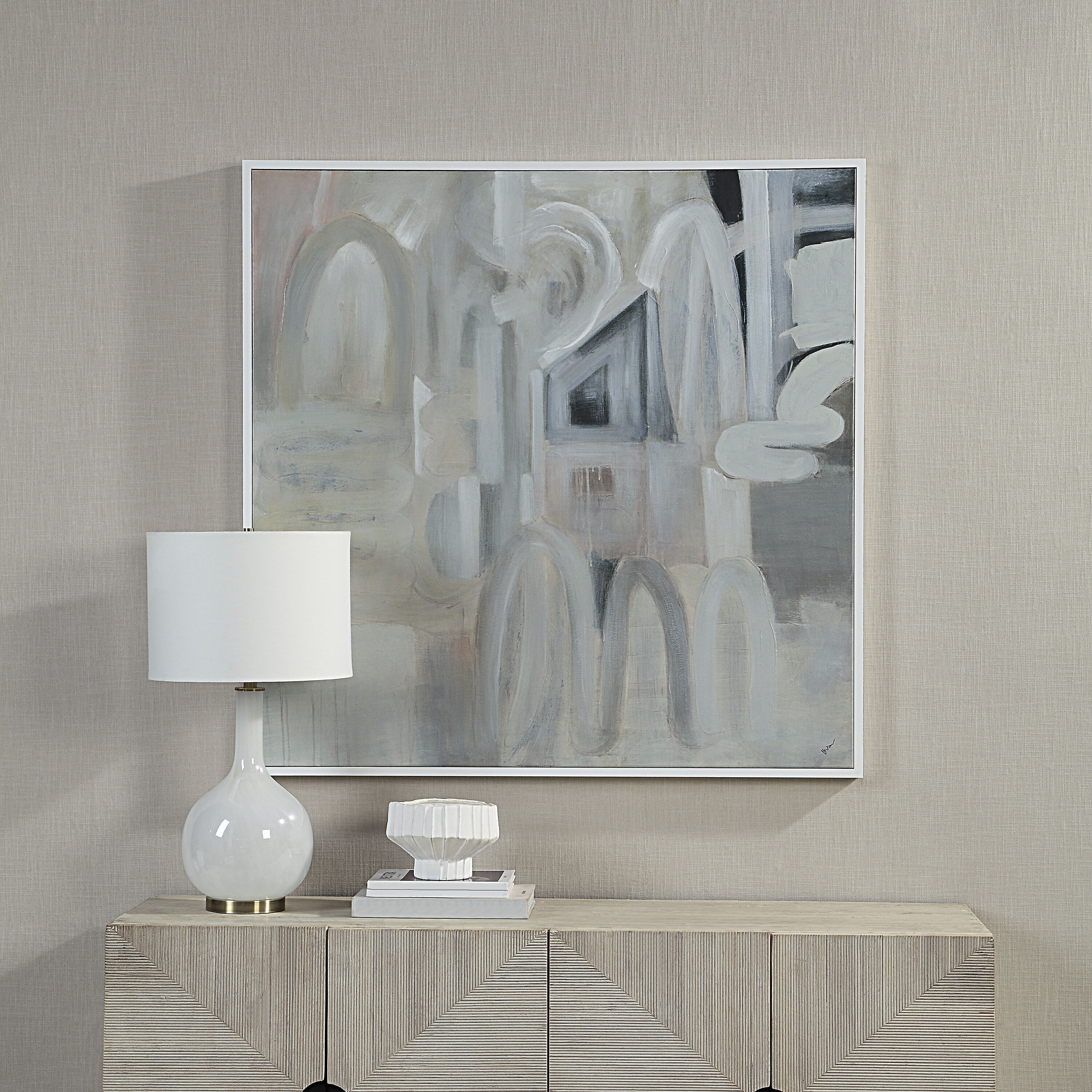 Palazzo White/Beige/Green Canvas Art