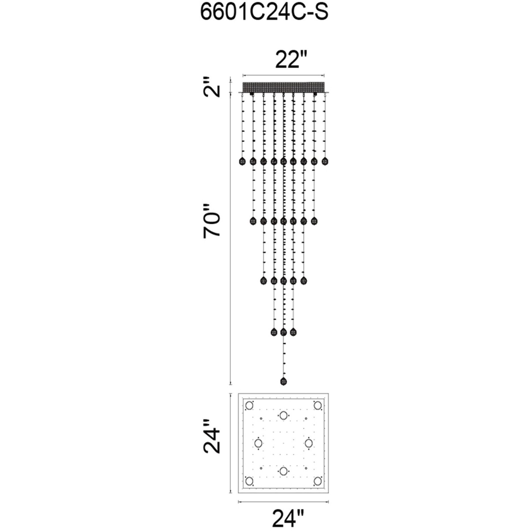 Square 8 Light 24 inch Chrome Flush Mount Ceiling Light