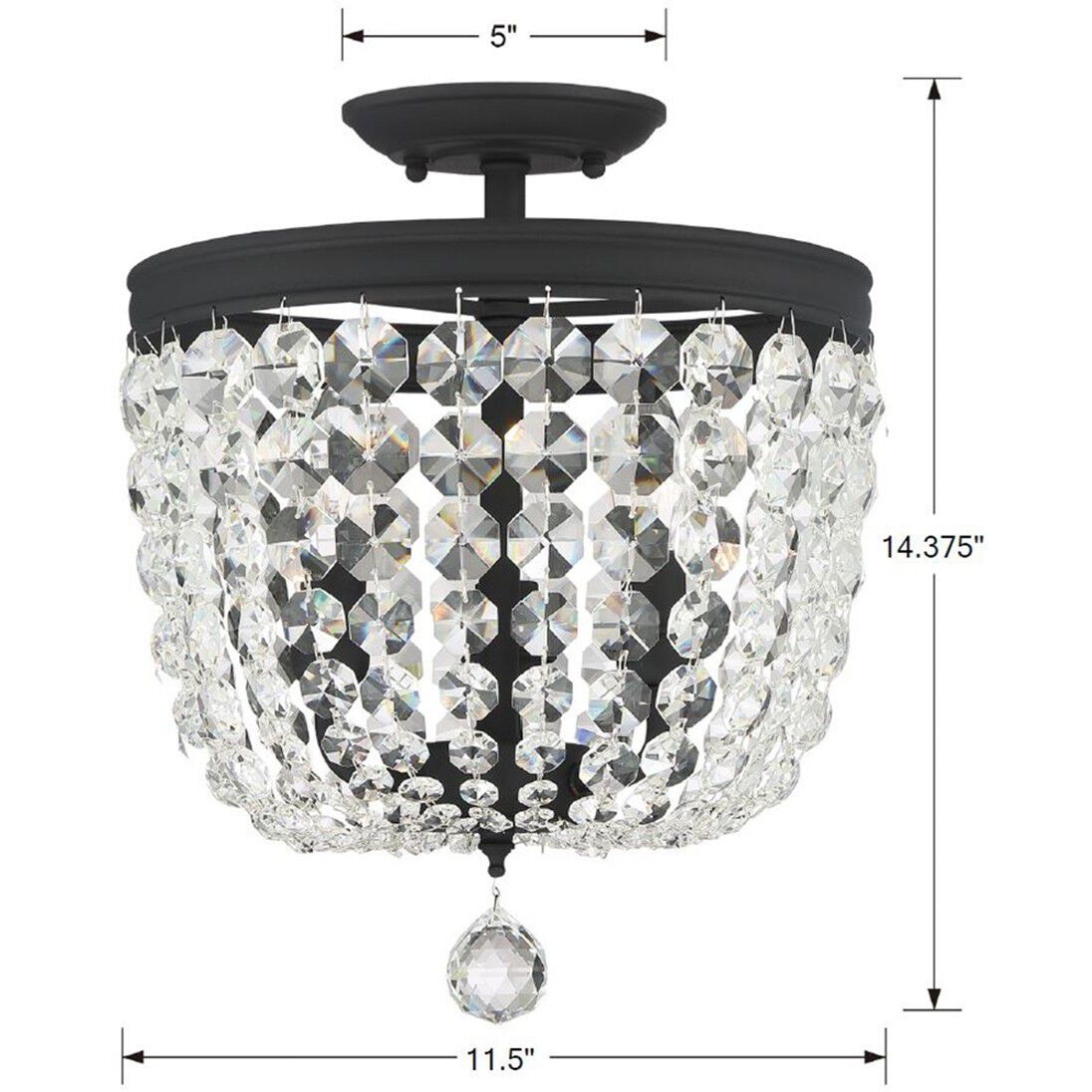 Archer 3 Light 11.5 inch Black Forged Semi Flush Ceiling Light in Clear Hand Cut