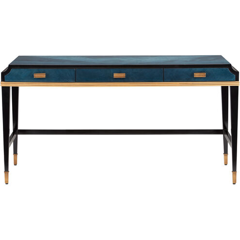 Kallista 61 inch Dark Sapphire/Caviar Black/Antique Brass Desk, Large