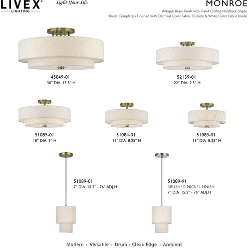 Monroe 1 Light 7 inch Brushed Nickel Mini Pendant Ceiling Light