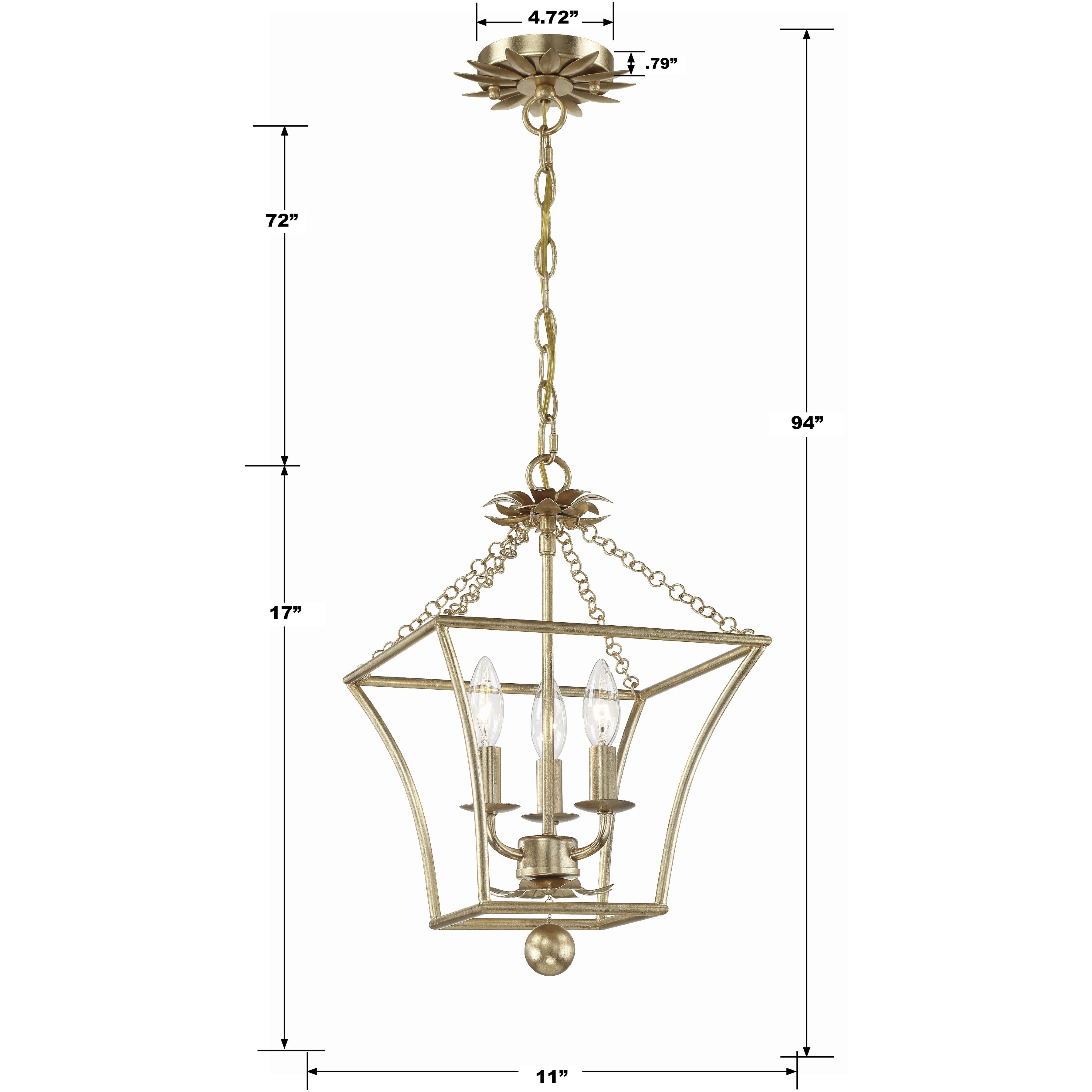 Broche 3 Light 11 inch Antique Gold Lantern Chandelier Ceiling Light