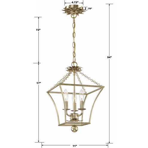 Broche 3 Light 11 inch Antique Gold Mini Chandelier Ceiling Light