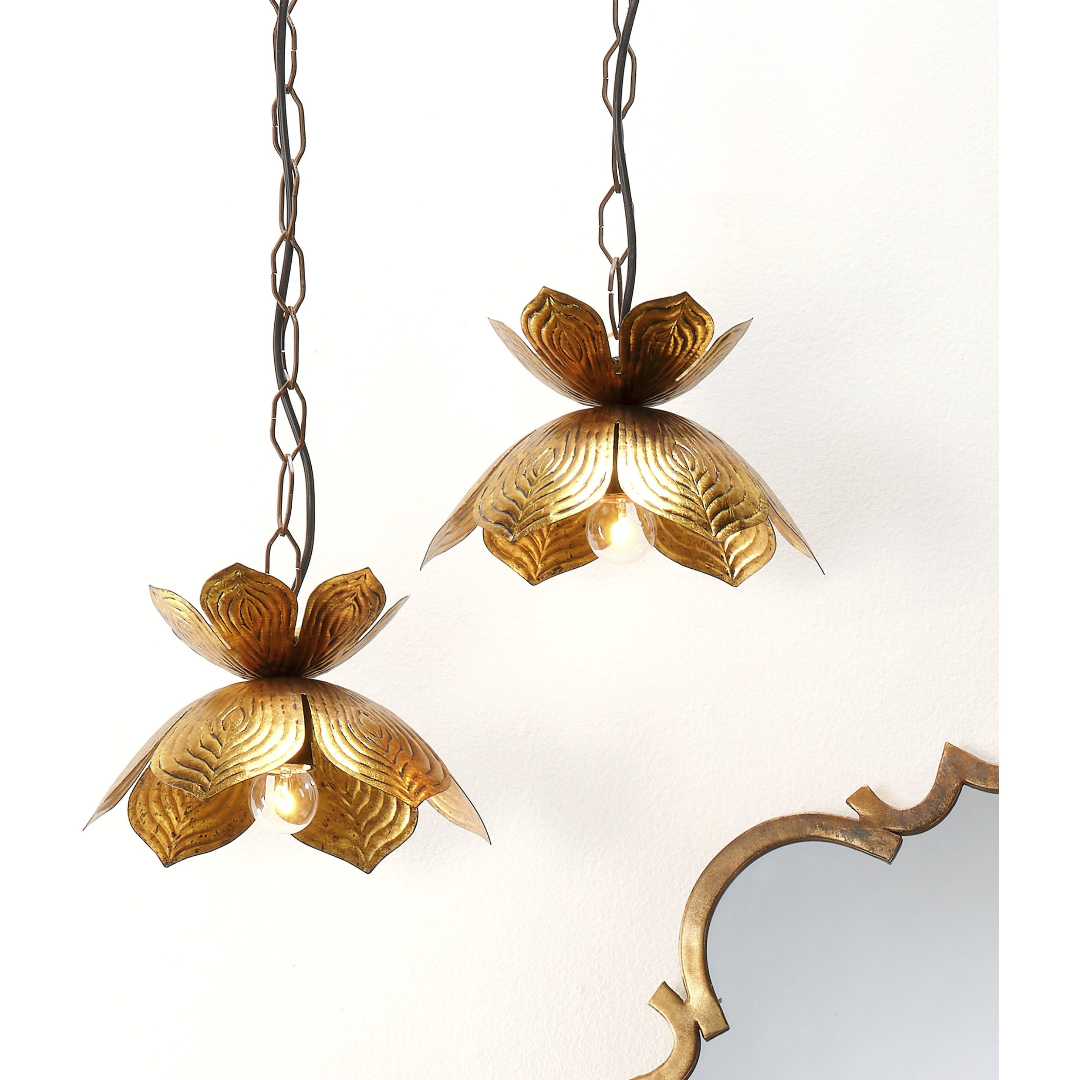 Flowering Lotus 1 Light 11 inch Antique Gold Pendant Ceiling Light