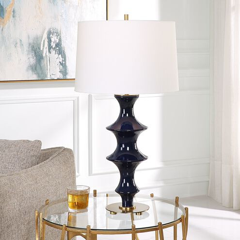 Coil 28.75 inch 150 watt Cobalt Gloss Glaze and Antique Brass Table Lamp Portable Light