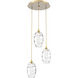 Ellisse 3 Light Gilded Brass Chandelier Ceiling Light, Round Multi-Port