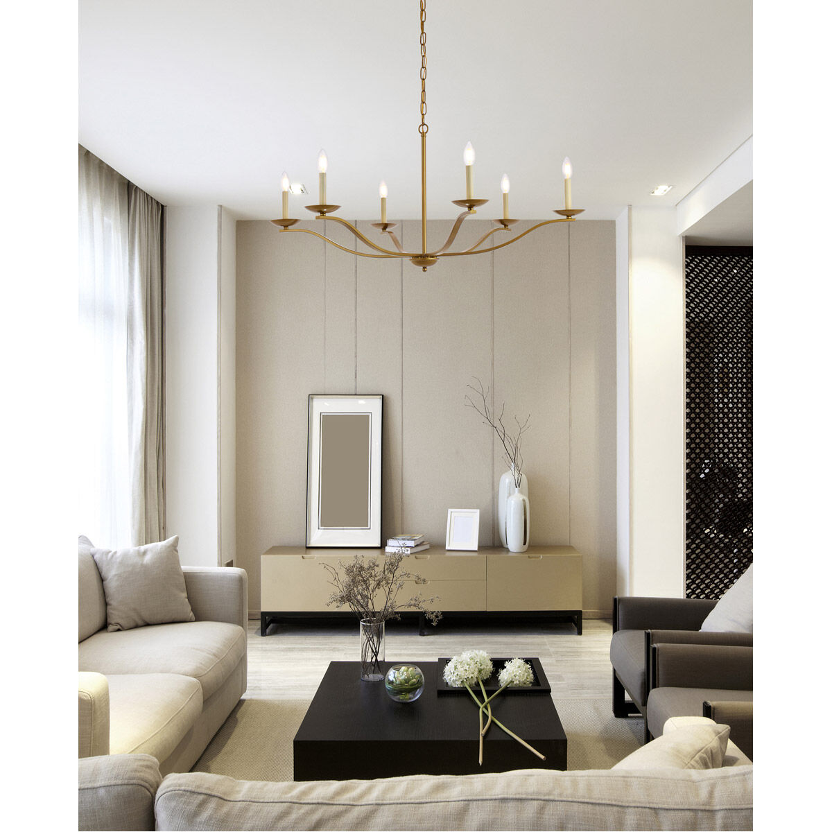 Trey 6 Light 42 inch Brass Pendant Ceiling Light