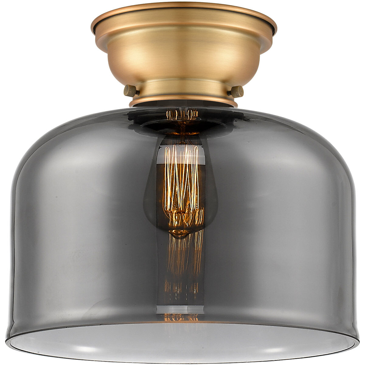 Aditi X-Large Bell 1 Light 12 inch Brushed Brass Flush Mount Ceiling Light in Plated Smoke Glass, Aditi