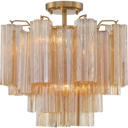 Addis 4 Light 17.75 inch Aged Brass Semi Flush Ceiling Light in Amber