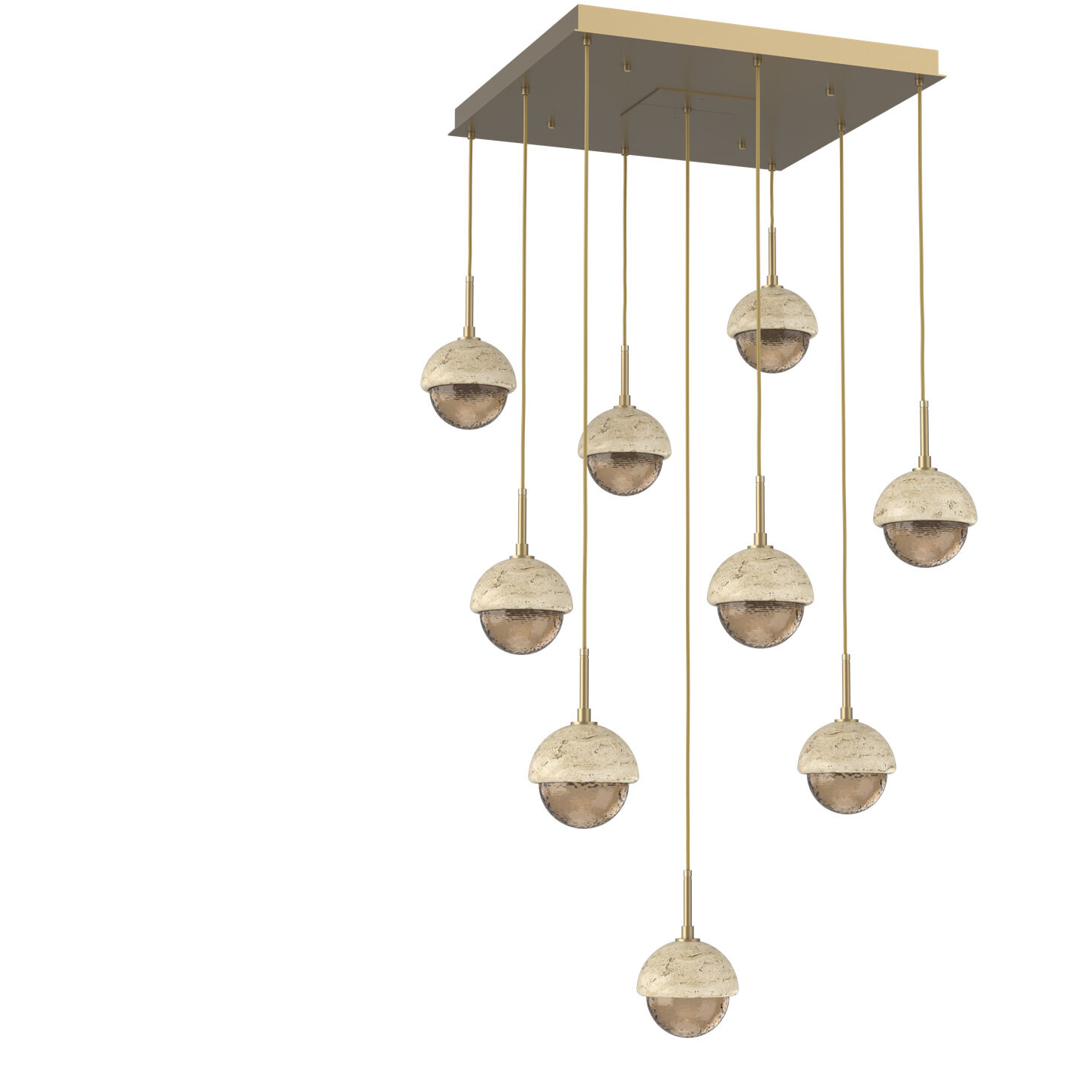 Cabochon LED Gilded Brass with Travertine Stone Pendant Chandelier Ceiling Light in Bronze, 2700K LED