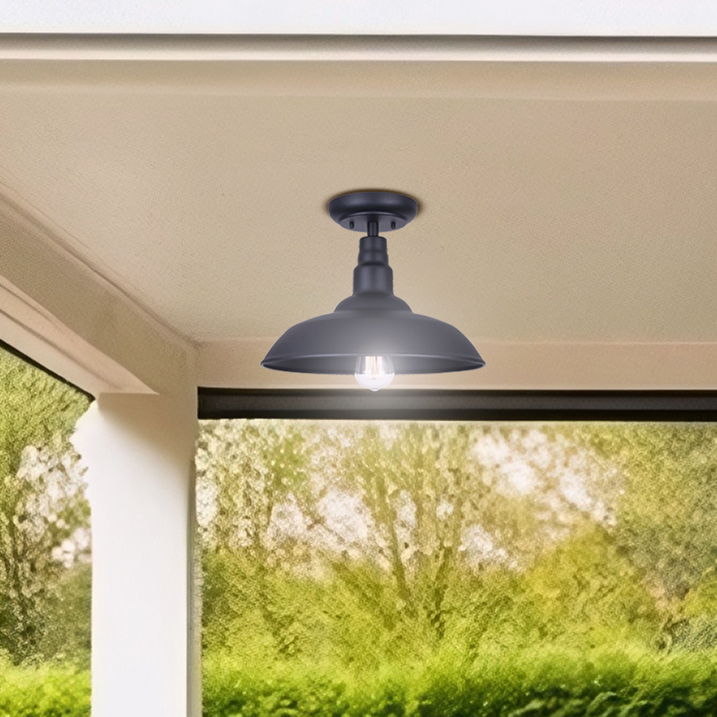 Valec 1 Light 14 inch Sand Black Outdoor Flush Mount