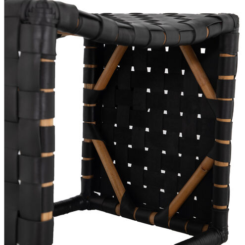 Dover 19.75 inch Natural Rattan / Black Leather Ottomans Stool