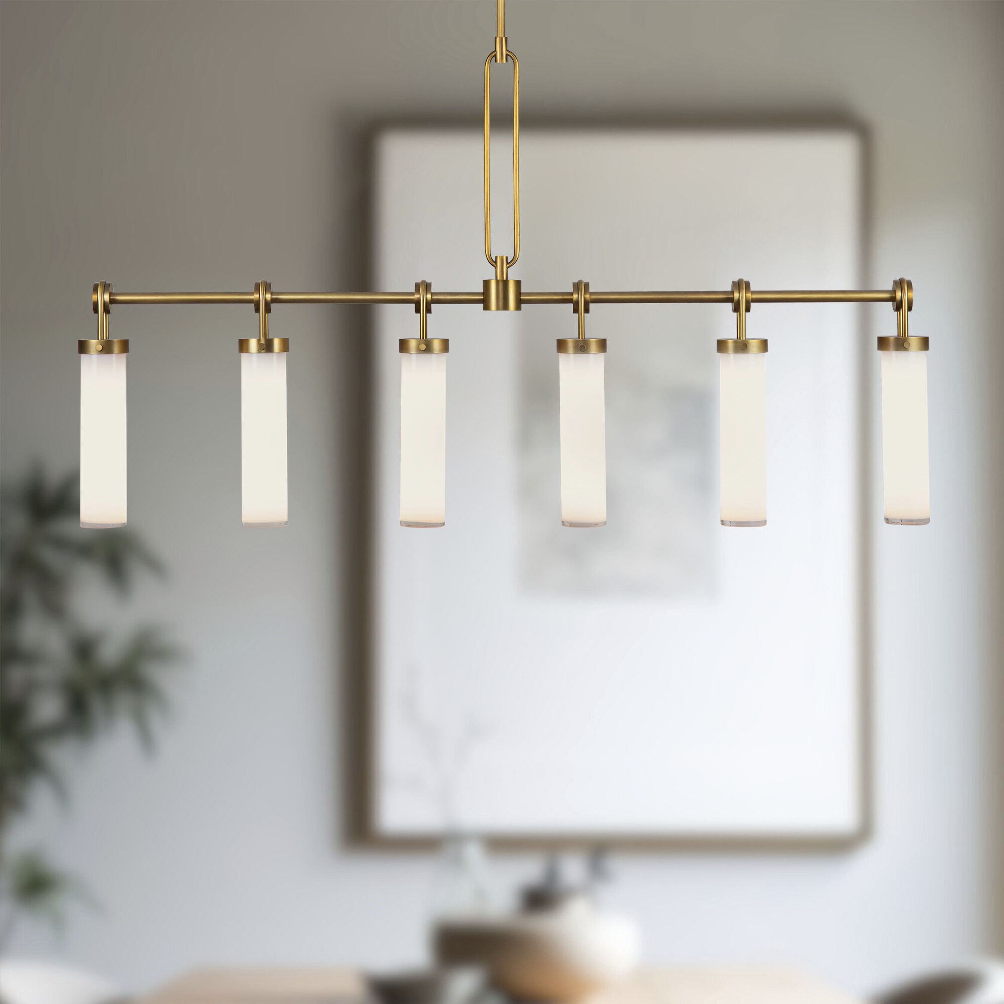Wynwood 6 Light 52.38 inch Vintage Brass/Glossy Opal Linear Pendant Ceiling Light