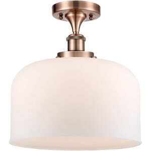 Ballston X-Large Bell LED 8 inch Antique Copper Semi-Flush Mount Ceiling Light in Matte White Glass