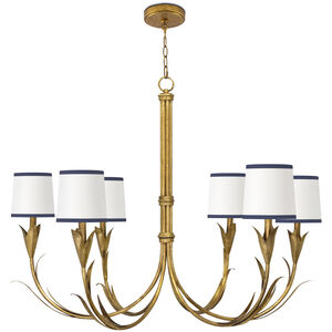 River Reed 6 Light 41 inch Antique Gold Leaf Chandelier Ceiling Light in Navy Shade, Small