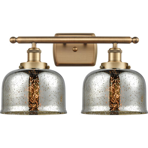Ballston Bell LED 16 inch Brushed Brass Bath Vanity Light Wall Light in Silver Plated Mercury Glass