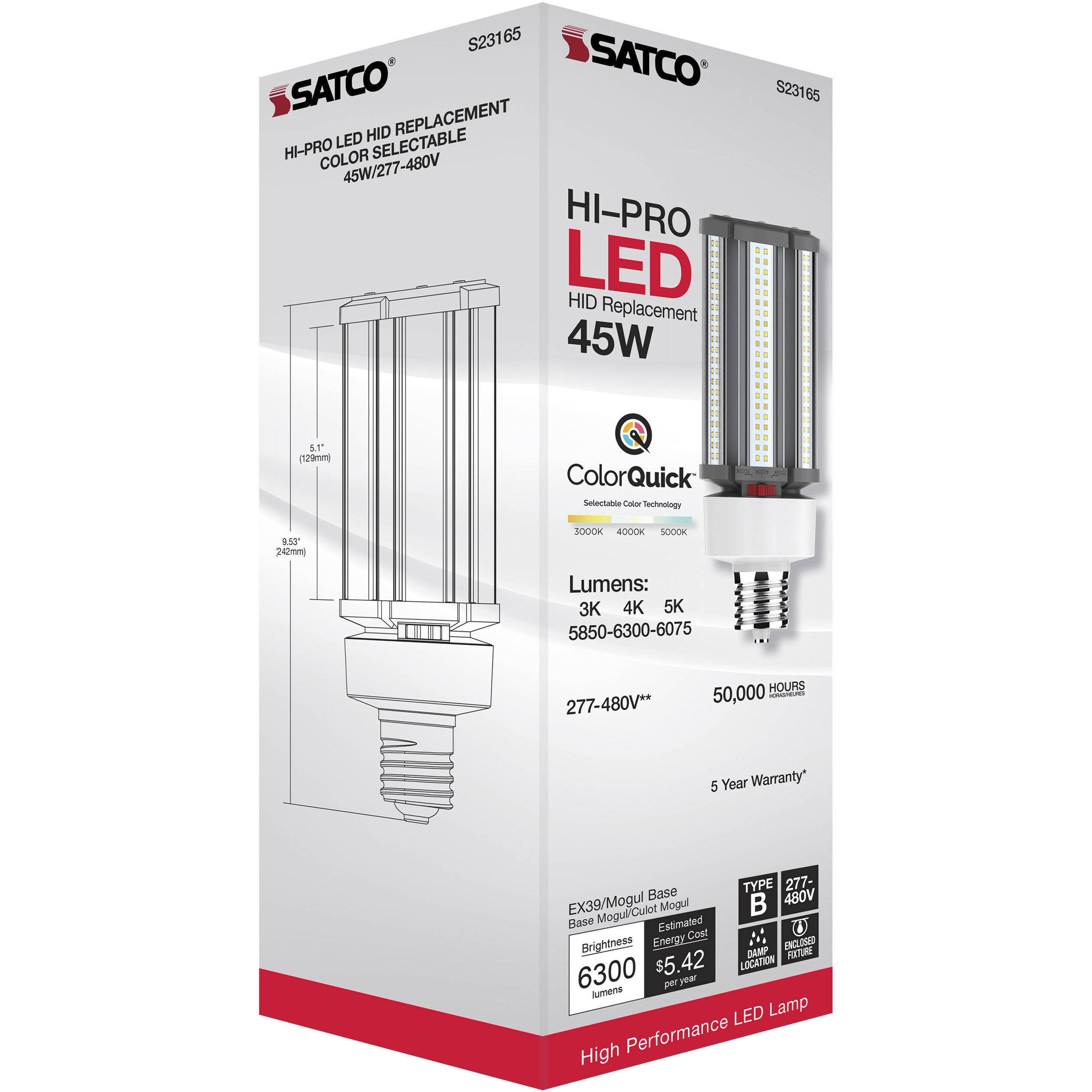 Lumos LED Mogul Extended 45 watt 277-480 3000K/4000K/5000K HID Replacements, HID Replacements