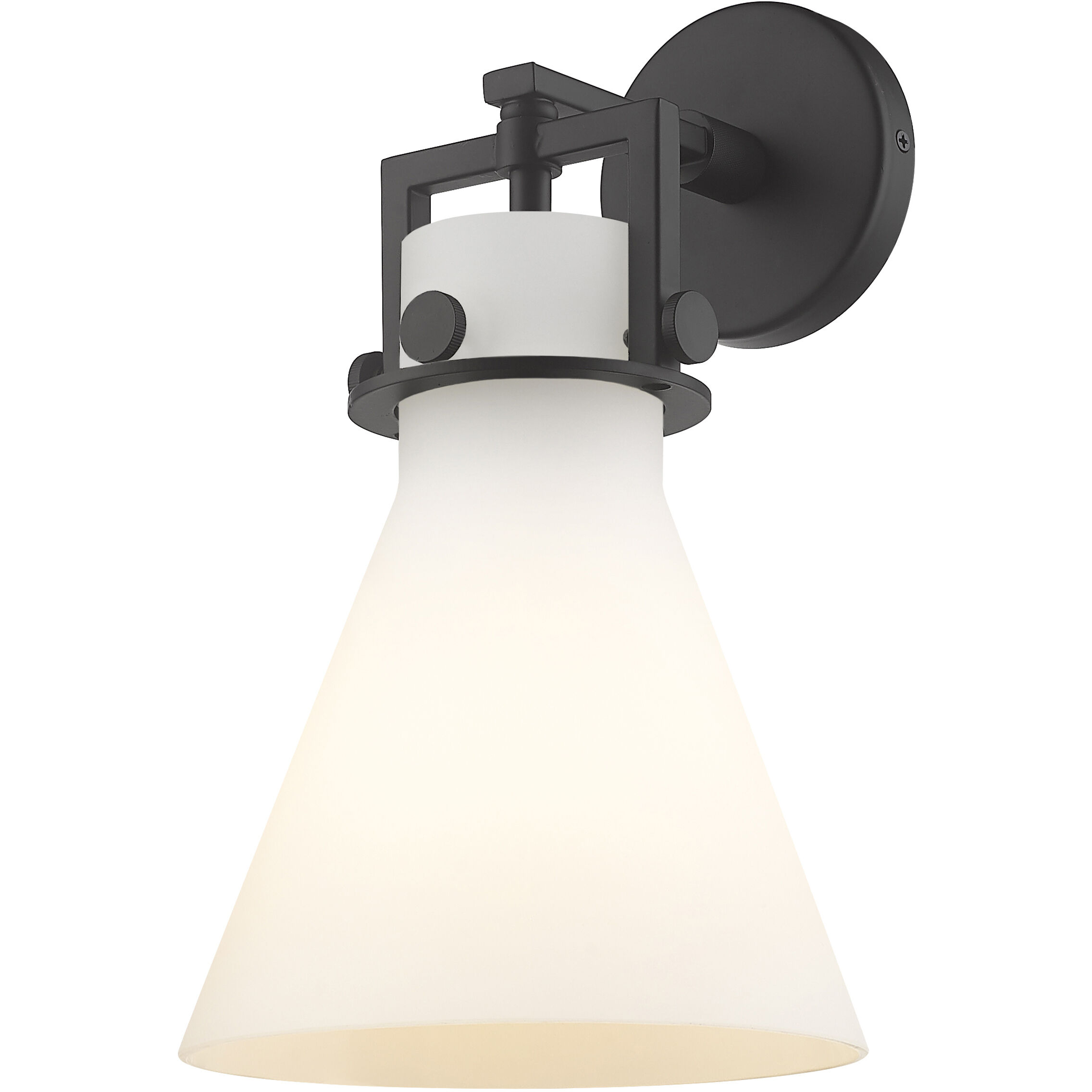 Newton Cone Sconce Wall Light in Matte Black, Matte White Glass