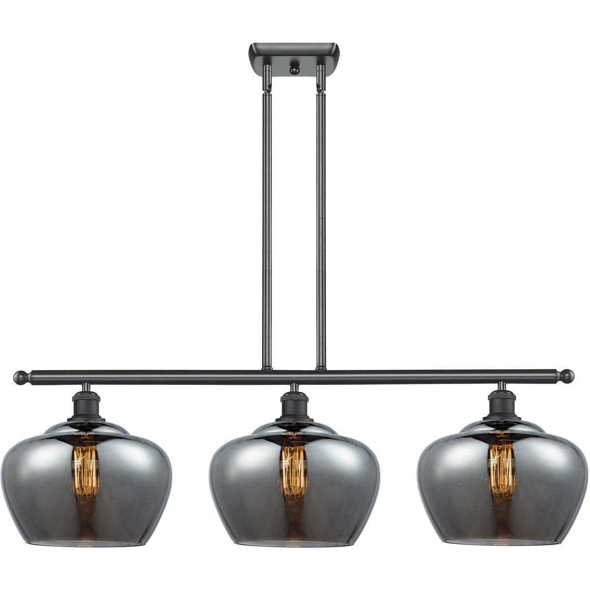 Ballston Large Fenton LED 38 inch Matte Black Island Light Ceiling Light in Plated Smoke Glass, Ballston