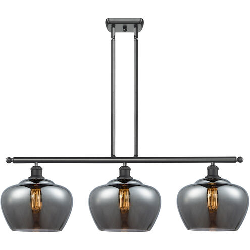 Ballston Large Fenton 3 Light 38 inch Matte Black Island Light Ceiling Light in Plated Smoke Glass, Ballston