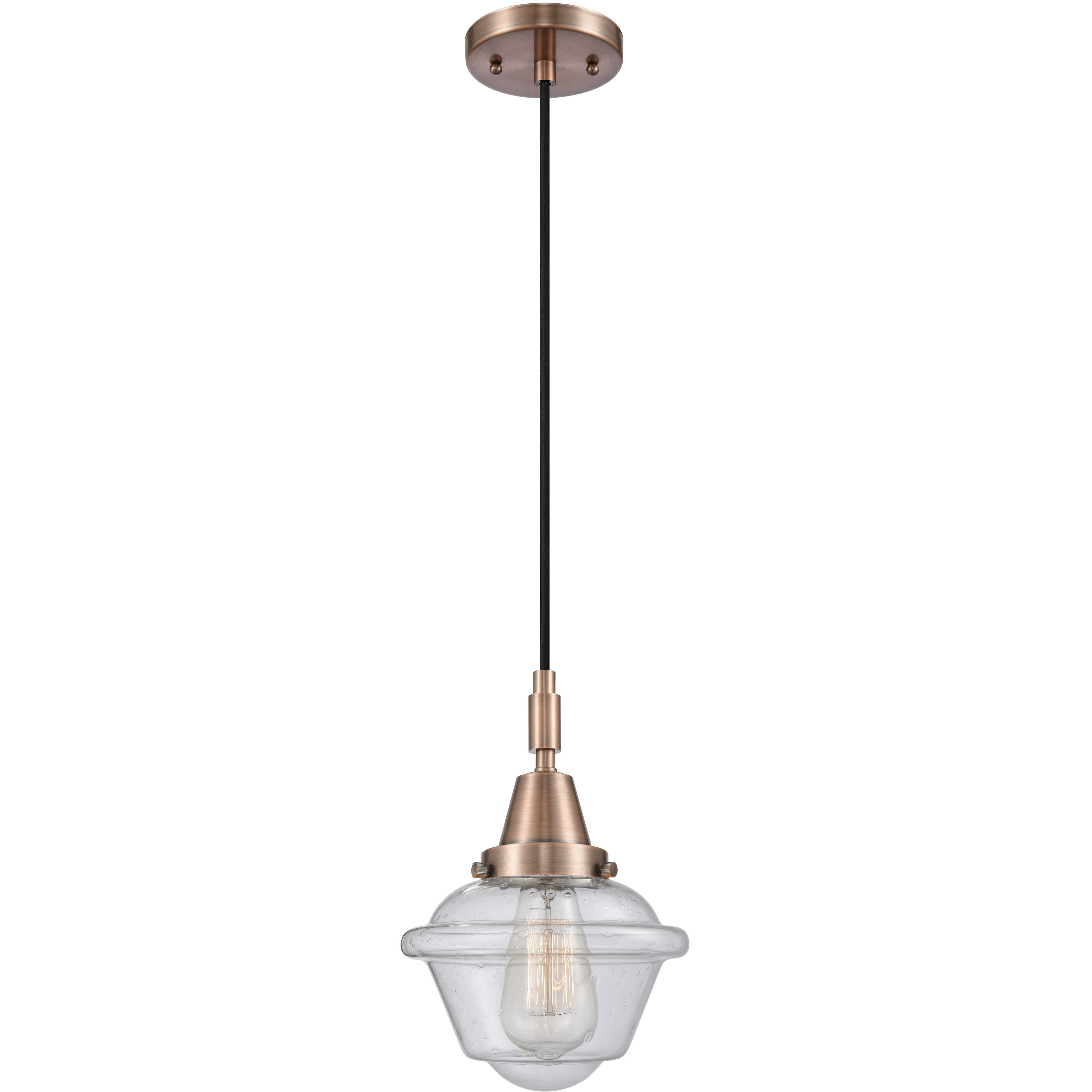 Oxford 1 Light 7.25 inch Antique Copper Mini Pendant Ceiling Light in Seedy Glass