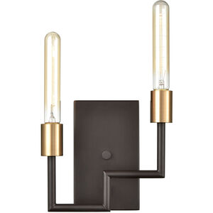 Wright 2 Light 9 inch Oil Rubbed Bronze with Satin Brass Sconce Wall Light