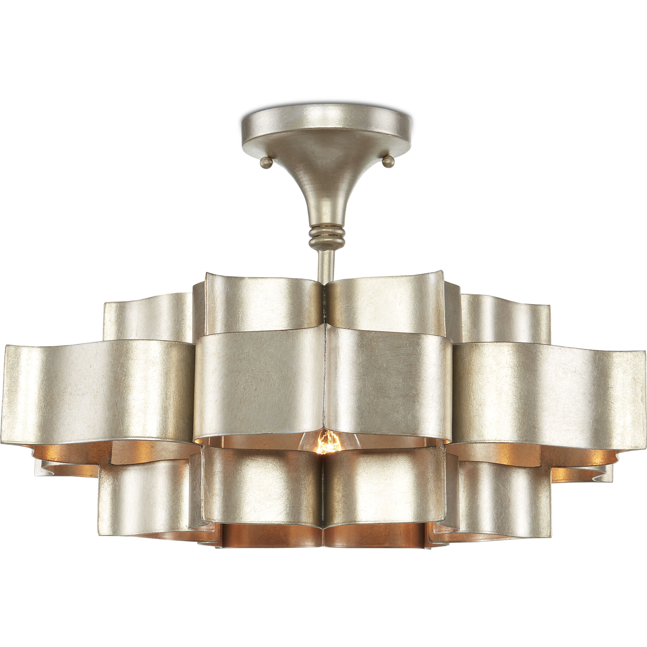 Grand Lotus 1 Light 20.25 inch Contemporary Silver Leaf Pendant Ceiling Light, Small, Semi-Flush Convertible