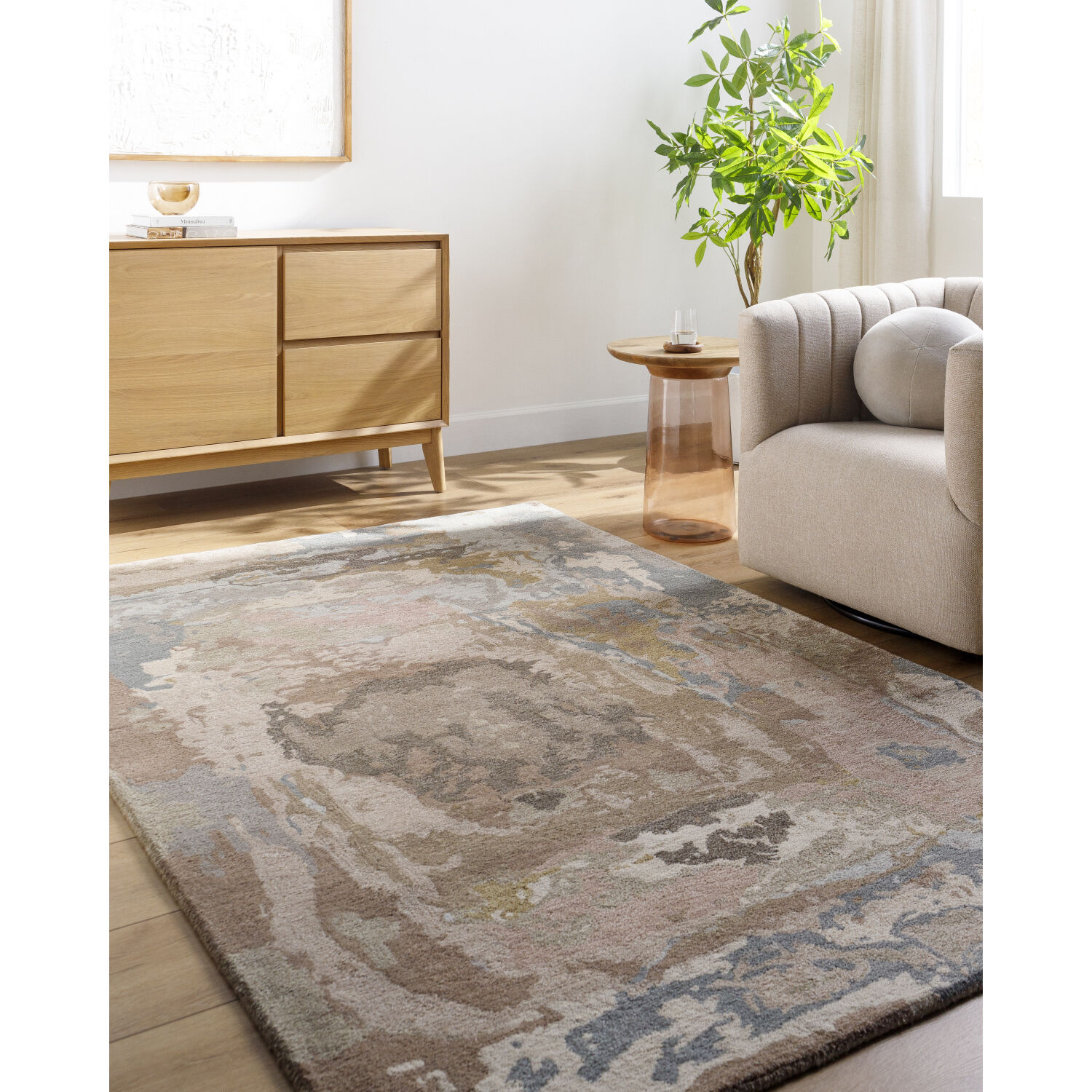 Kavita 96 X 96 inch Warm Grey / Ash / Sage / Light Silver Handmade Rug in 8 Ft Round