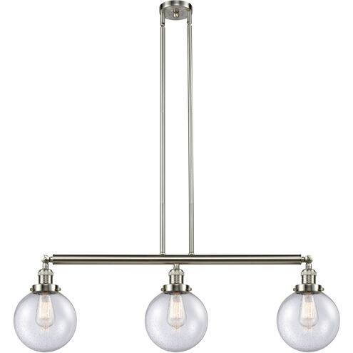 Franklin Restoration Large Beacon LED 40.5 inch Brushed Satin Nickel Island Light Ceiling Light in Seedy Glass, Franklin Restoration