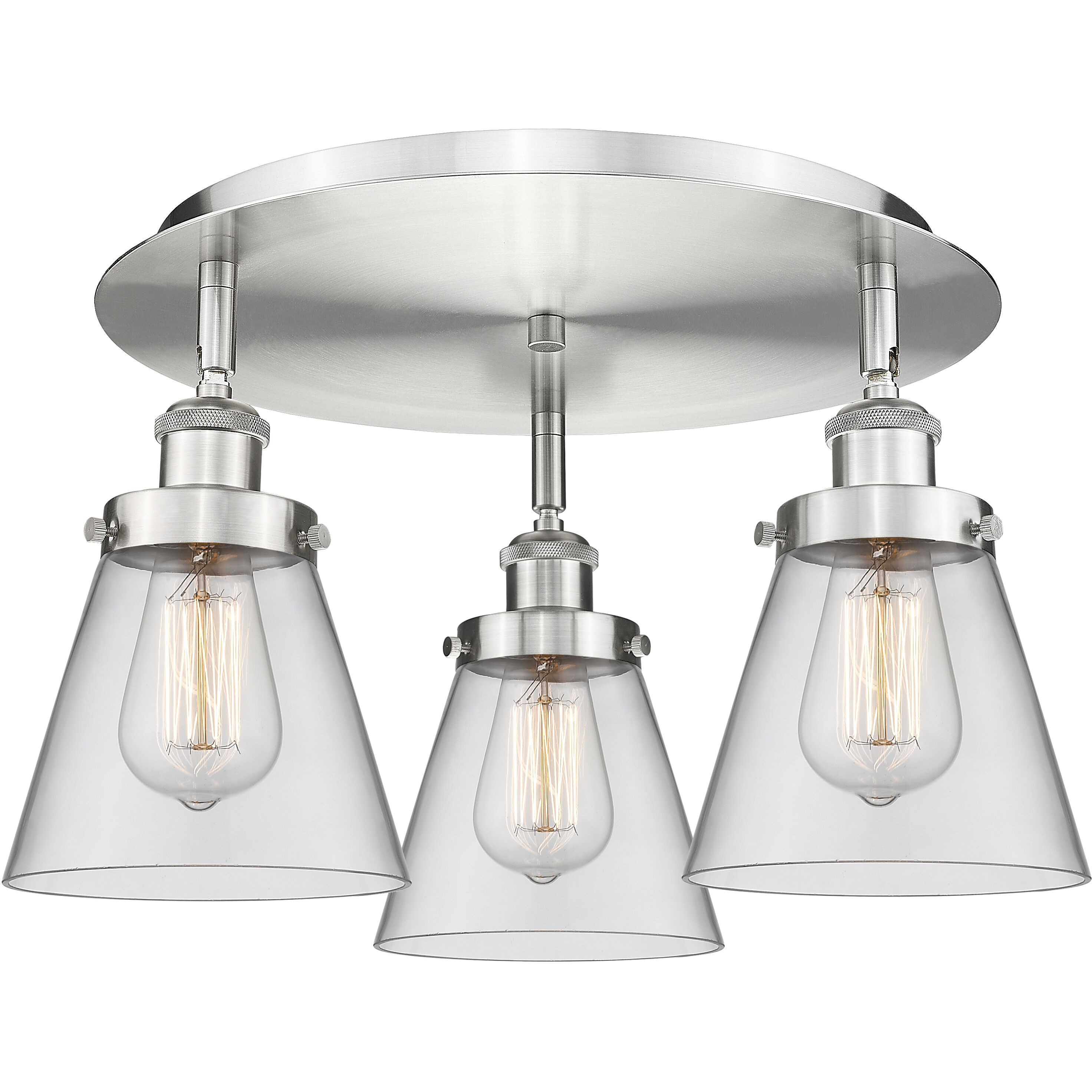 Cone 3 Light 18 inch Satin Nickel Flush Mount Ceiling Light in Clear