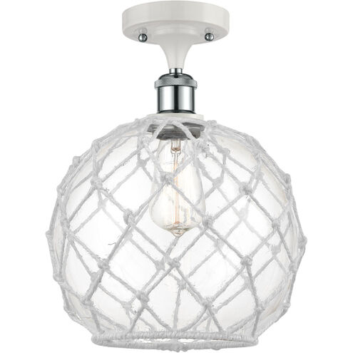 Ballston Large Farmhouse Rope LED 10 inch White and Polished Chrome Semi-Flush Mount Ceiling Light in Clear Glass with White Rope, Ballston