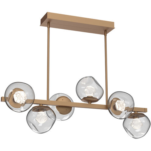 Luna LED Novel Brass Linear Pendant Ceiling Light in 3000K LED, Zircon Inner - Clear Outer, Twisted Branch