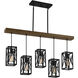 Industrial 5 Light 38 inch Wood with Black Linear Chandelier Ceiling Light