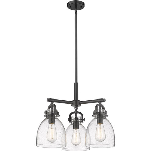 Newton Bell 3 Light 20.38 inch Matte Black Pendant Ceiling Light in Seedy Glass