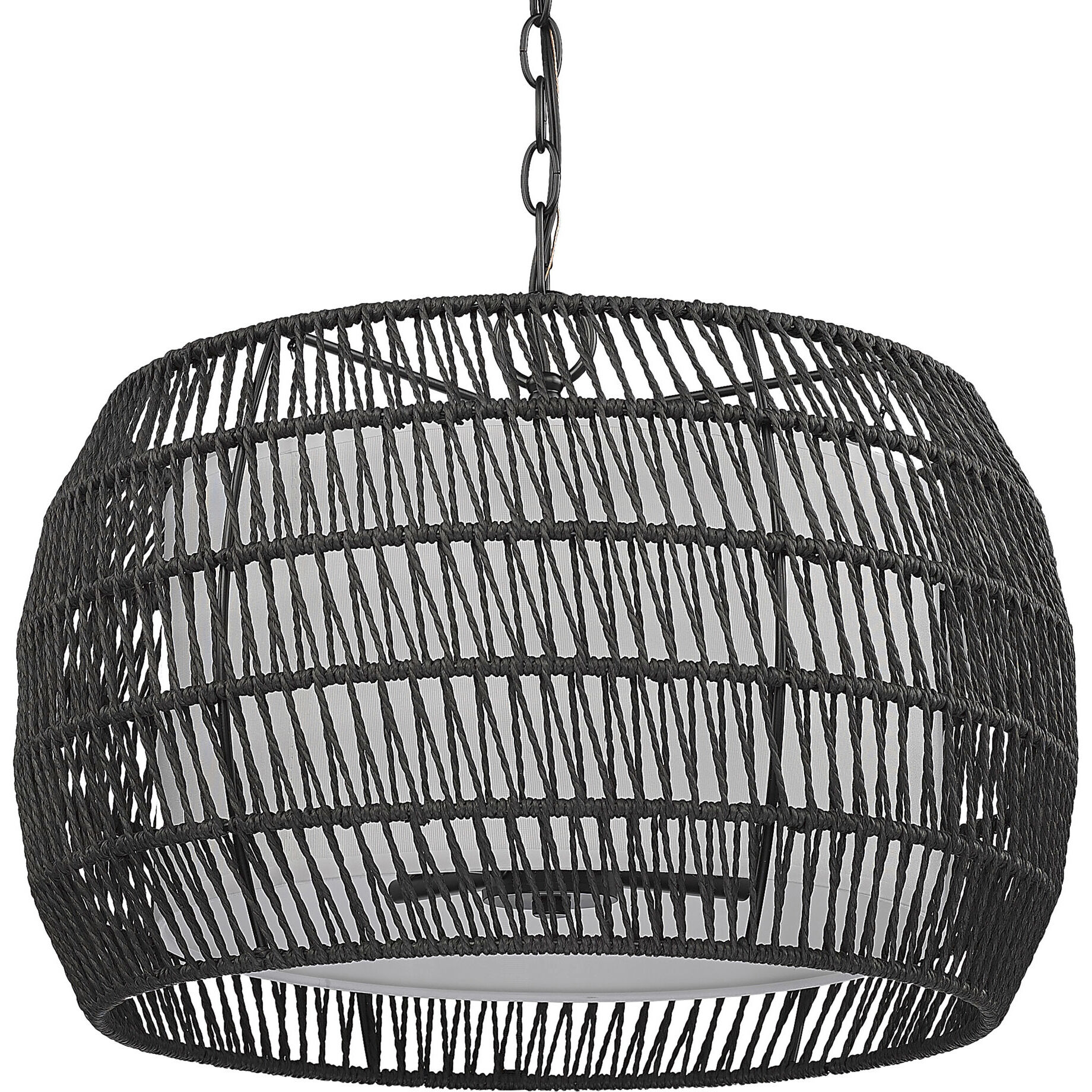 Everly 4 Light 19 inch Matte Black Pendant Ceiling Light in Modern Black Rattan