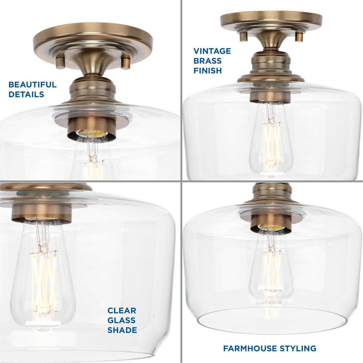 Aiken 1 Light 9 inch Vintage Brass Flush Mount Ceiling Light