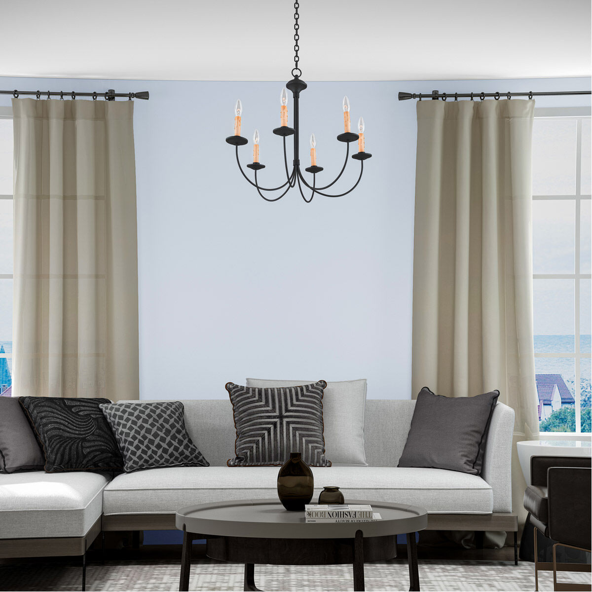 Heritage 6 Light 26 inch Black Chandelier Ceiling Light