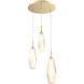 Aalto LED 17.3 inch Gilded Brass Chandelier Ceiling Light in Optic Rib Amber, 2700K LED, Round Multi-Port