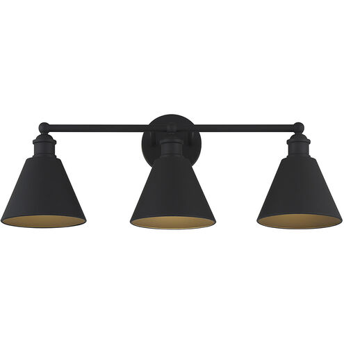 Modern Farmhouse 3 Light 27 inch Matte Black Bathroom Vanity Light Wall Light