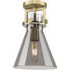 Newton Cone 1 Light 8 inch Brushed Brass Flush Mount Ceiling Light in Plated Smoke Glass